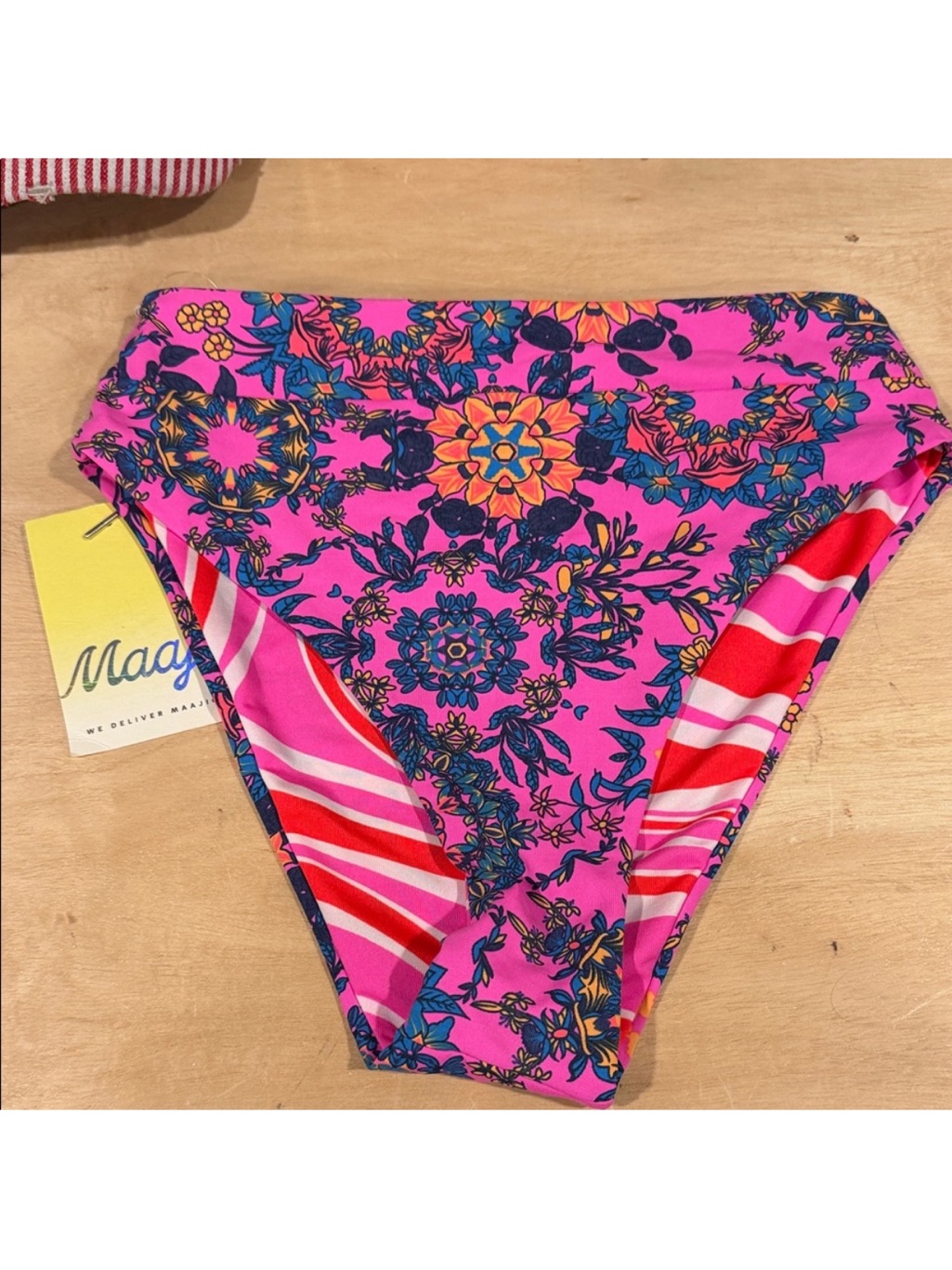 Nwt Maaji Bright Pink Floral Reversible High-Waist Bikini Bottom M